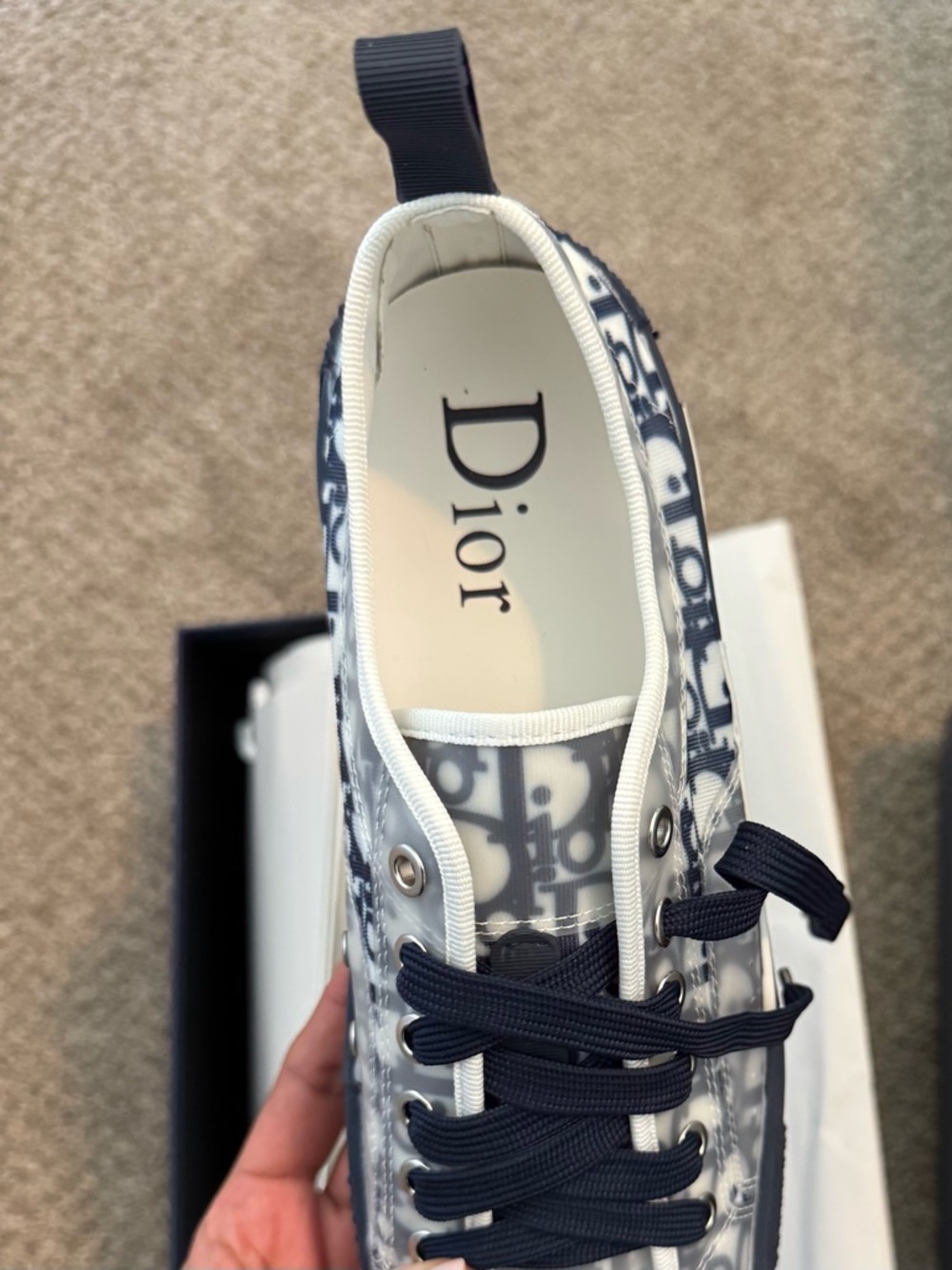 Dior Men’s Navy and White Transparent Oblique B23 Sneakers - Picture 4 of 5